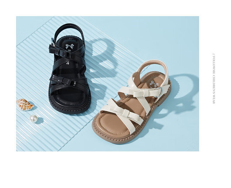 Follow Me Girls' Sandals, Summer New Style, Soft Sole, Breathable Open-Toe Roman Shoes, Little Girl Princess Shoes, Beige, Size 32 8