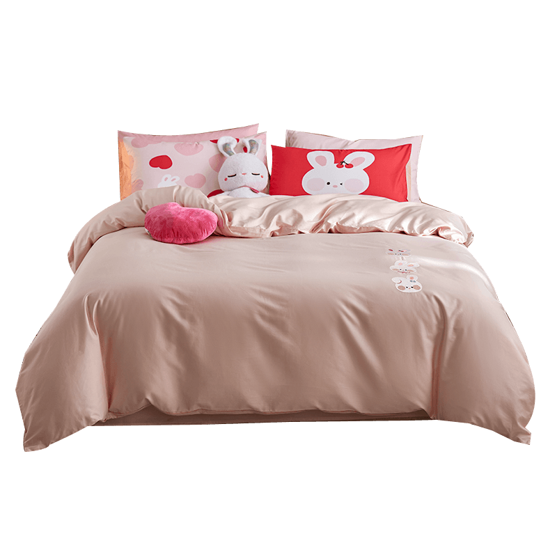 Dohia Pure Cotton Bedding Set of Four Pieces, 60-Count Pure Cotton Sateen Embroidered Bed Sheet, Duvet Cover, Bedding Set for 1.5/1.8 Meter Bed, 203*229cm