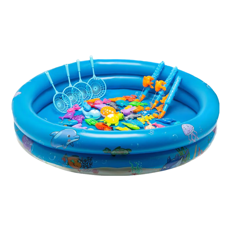 Babamama Fishing Toy, Magnetic Fishing Pond with Water Capacity, Inflatable Fishing Platform, Storage Basket, Children's Toy, Fish Catching Toy