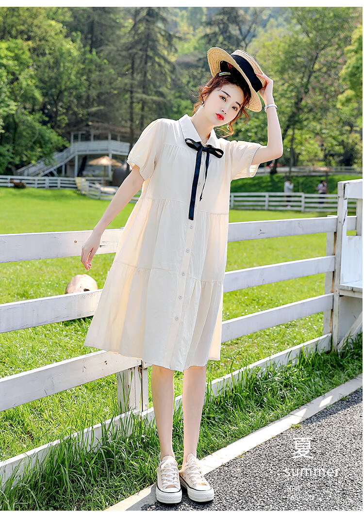JOYNCLEON Maternity Summer Nursing Dress Short Sleeve Loose Long Dress Apricot M Jly156791 15
