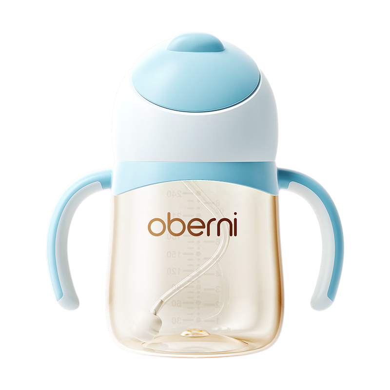 Oubeini PPSU Children's Drinking Cup, Kindergarten And Elementary School Student Direct Drinking Water Cup with Handle And Straw, Anti-Choking And Anti-Fall Design, Sliding Lid Water Bottle