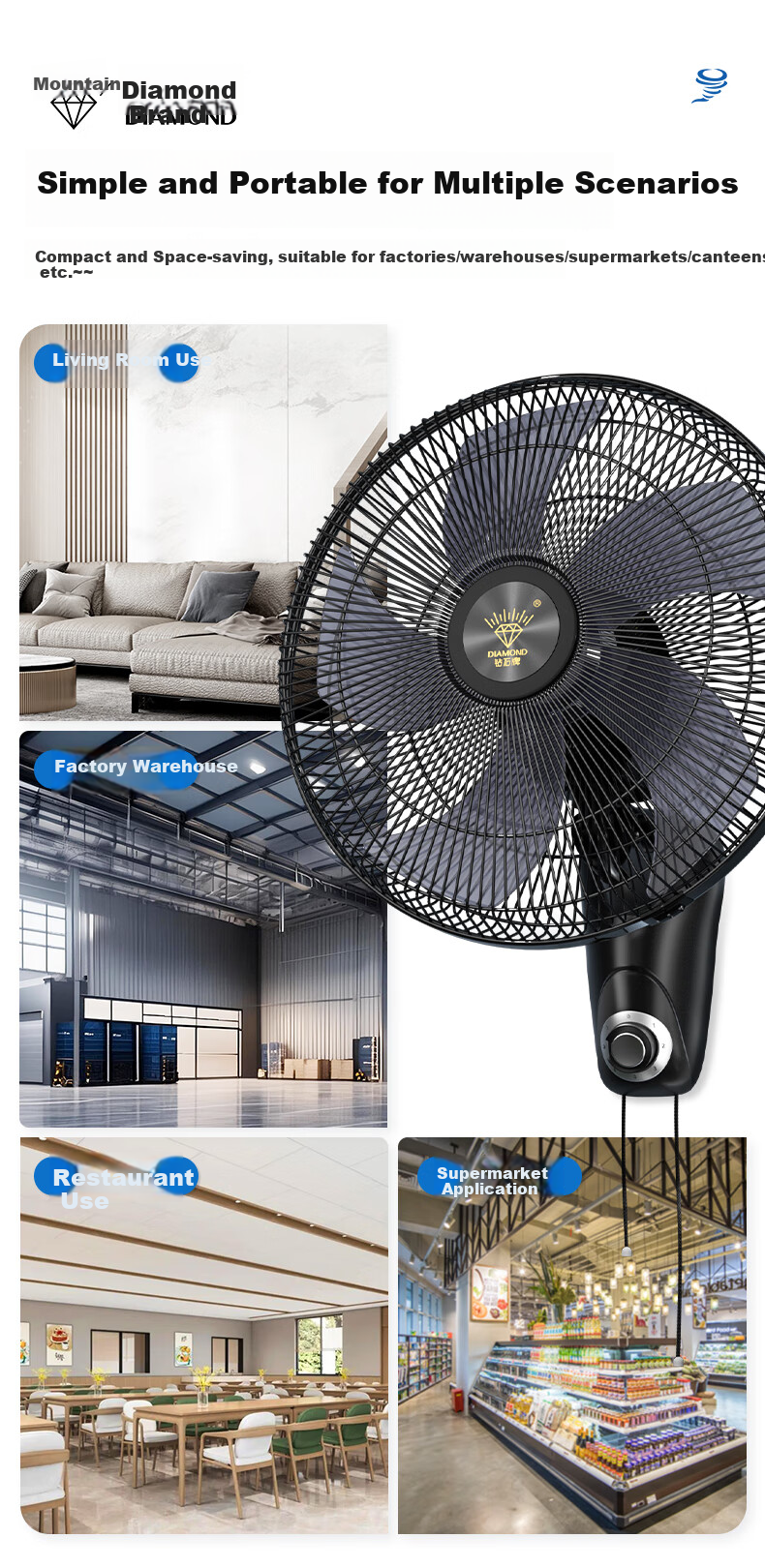 Zuanshipai Wall-Mounted Fan, Wall-Hanging Electric Fan, Home Remote Control Oscillating Wall Fan, Industrial Large Airflow Fan for Dormitory And Restaurant, FB-45K 12