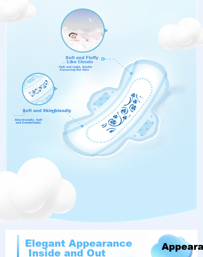 ABC Instant Absorption Cloud Cotton Ultra-Thin Comfort Nighttime Sanitary Napkin Set Sold by JD 285mm*24 Pieces 8