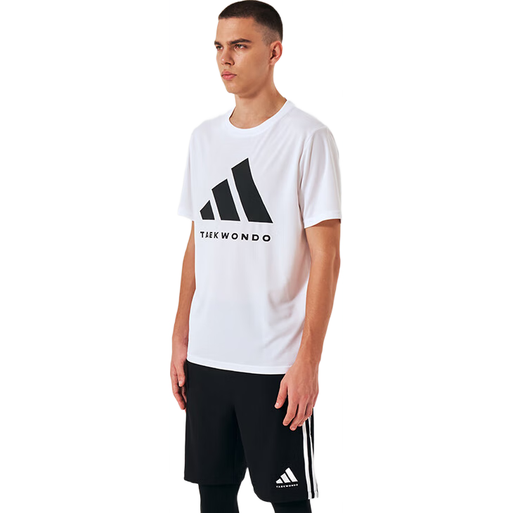 Adidas Men's Short-Sleeve T-Shirt, Spring And Summer Casual Sports Breathable Lightweight Round Neck Tee, White/black (Cotton), L