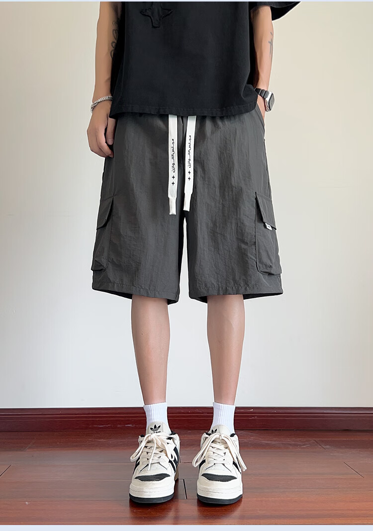 ROMON Men's Summer Thin Loose Straight Five-Point Casual Breathable Shorts Gray XL 10