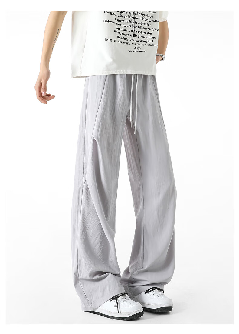 SWAMP AREA Wrinkled Ice Silk Pants for Men, Summer Lightweight American High Street Paratrooper Pants, Loose Straight-Leg Trousers KS51 Warm White 4XL 7