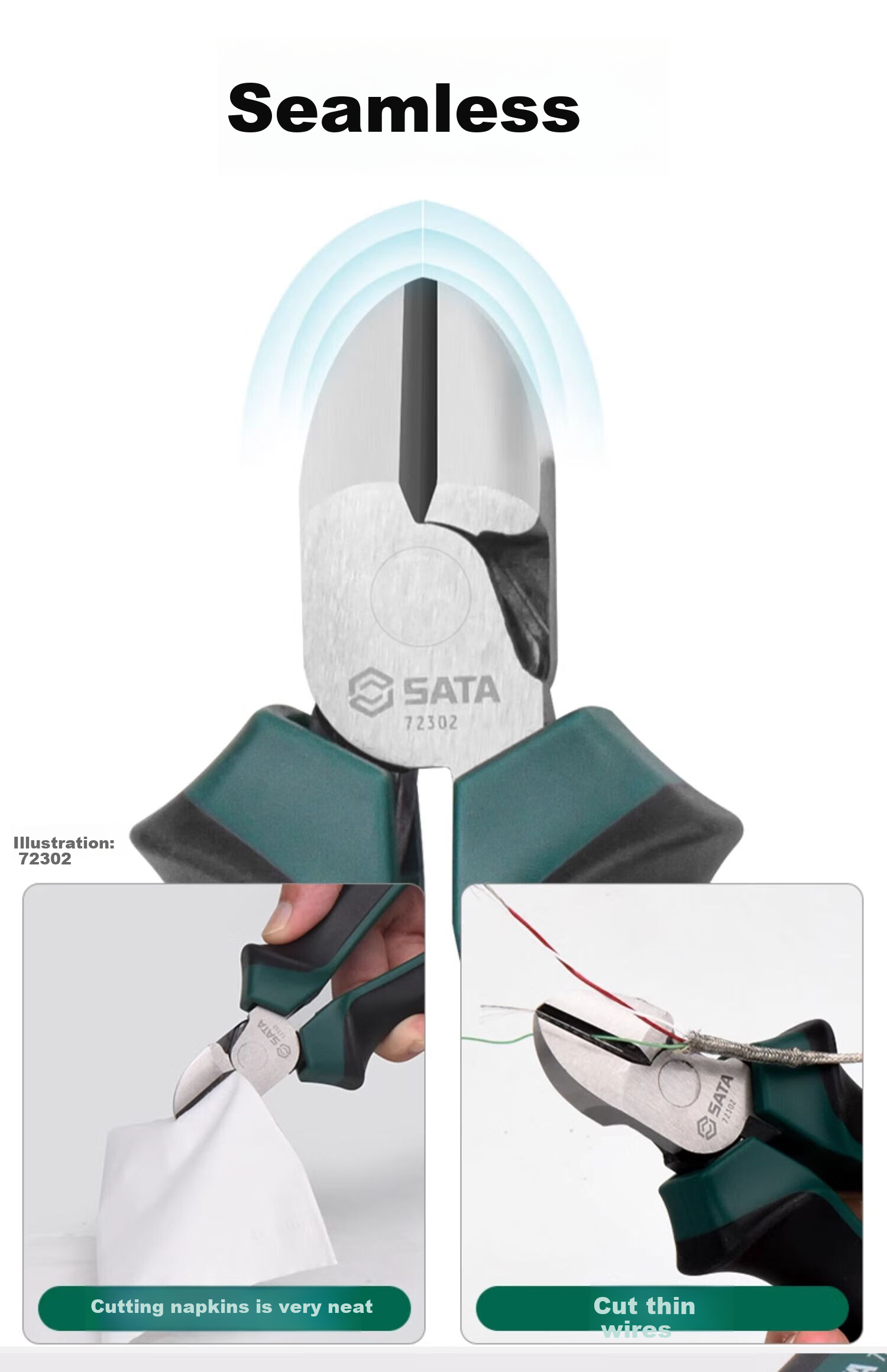 SATA Industrial-Grade Diagonal Cutting Pliers, Labor-Saving Side-Cutting Pliers Tool, 7", 72302B 3