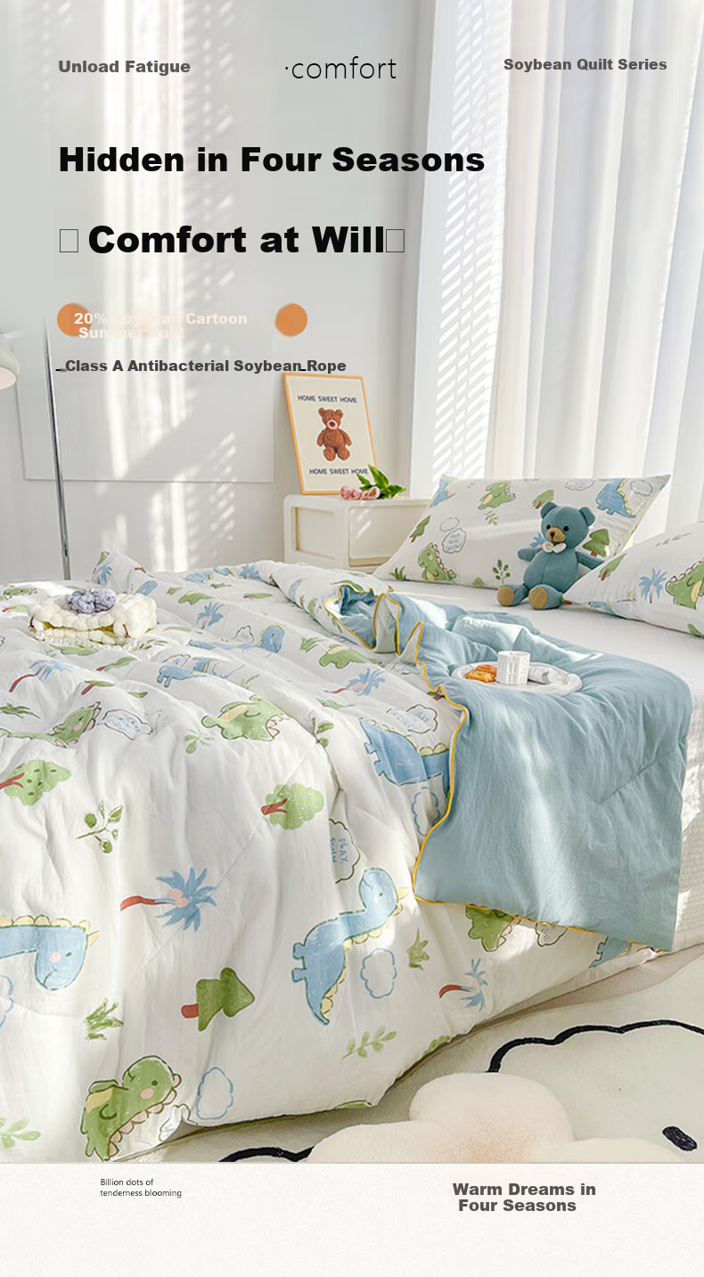 Wuyinliangpin Class A 20% Soybean Fiber Air Conditioning Quilt, Washable Summer Cool Quilt, Double Bed Comforter, 200*230cm, Dinosaur Planet Desig 1