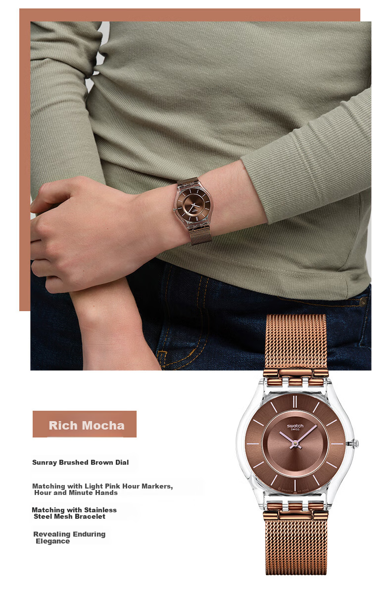 Swatch Swiss Watch, Ultra-Thin Watch for Middle And High School Exams, Trendy Women's Quartz Watch, Holiday Gift, Clear Sky 1