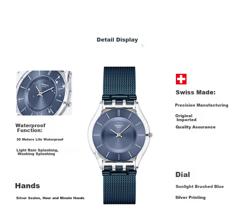 Swatch Swiss Watch, Ultra-Thin Watch for Middle And High School Exams, Trendy Women's Quartz Watch, Holiday Gift, Clear Sky 3