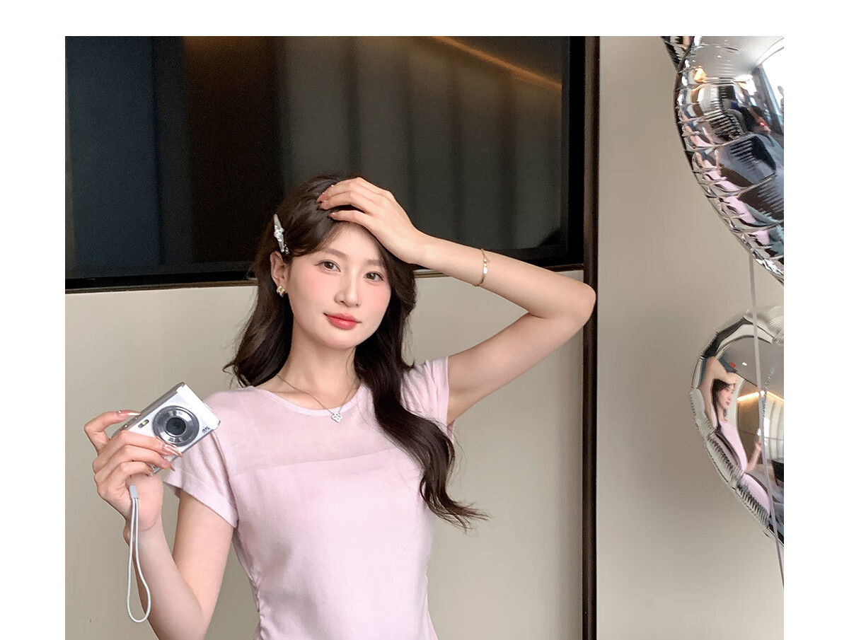 Halo Queen Women's Short Sleeve Knit T-Shirt Slim Fit Cherry Blossom Pink Fitted Waist Crop Top H52T033 7