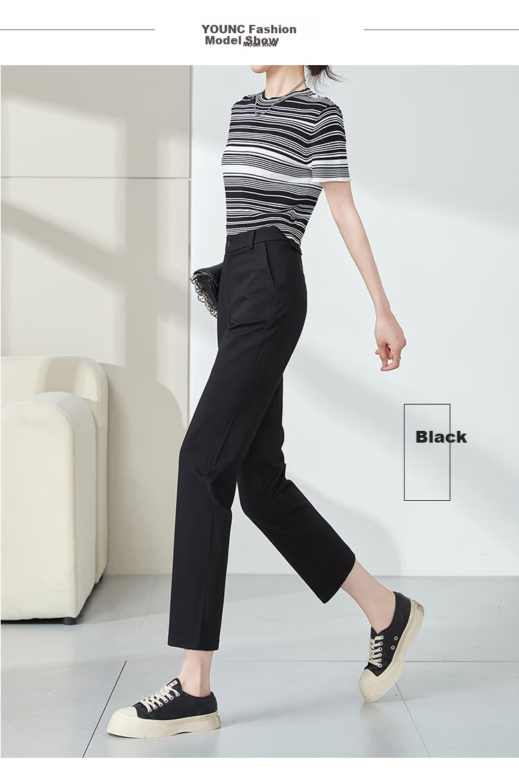 ESE-Y Nine-Tenths Black Straight-Leg Jogger Pants, Summer Casual Cigarette Pants, Black, Size 28 10