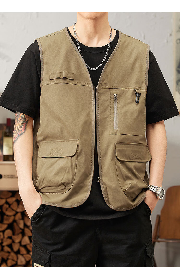 TUCANO Men's Summer Outdoor Workwear Vest Fashionable Sleeveless V-Neck Jacket Military Green 3XL 11