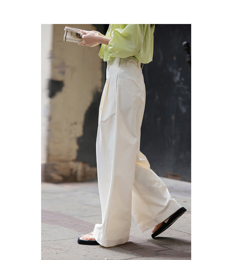 Dme [Zhinexing Kongjian] Spring Commute Simple Style Pleated Decorative Straight-Leg Pants Comfortable Concealing Good-Matching Women's Casual Pants 4