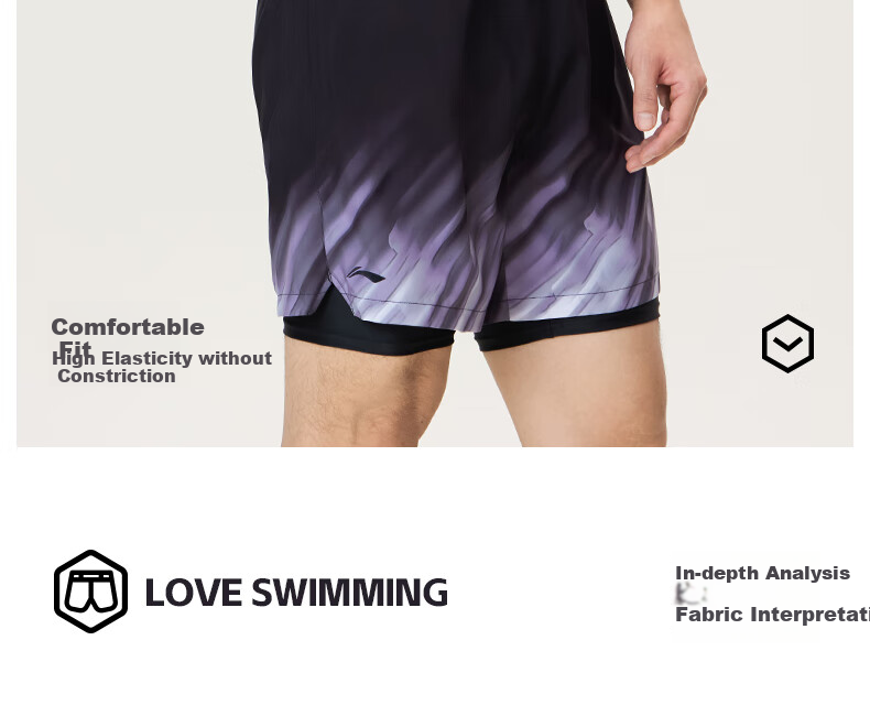 Li-Ning Swimming Trunks for Men, Anti-Embarrassment Swim Shorts, Knee-Length Two-In Water And Land Dual-Use Beach Shorts, 0222 Black 2XL 3