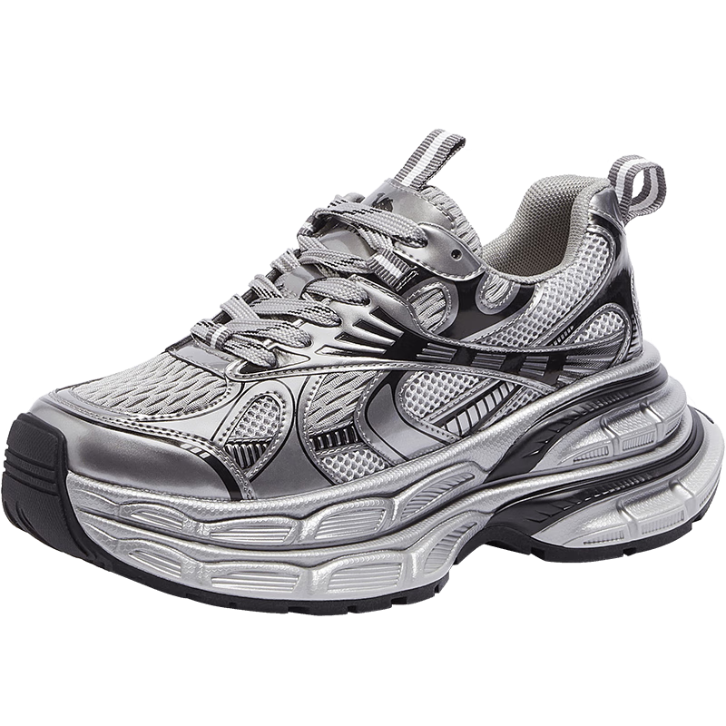 CAMEL Silver Moon Outdoor Retro Dad Shoes Thick Sole Casual Shoes L24A255753W Gray/Gun/Black (Mesh) Size 35