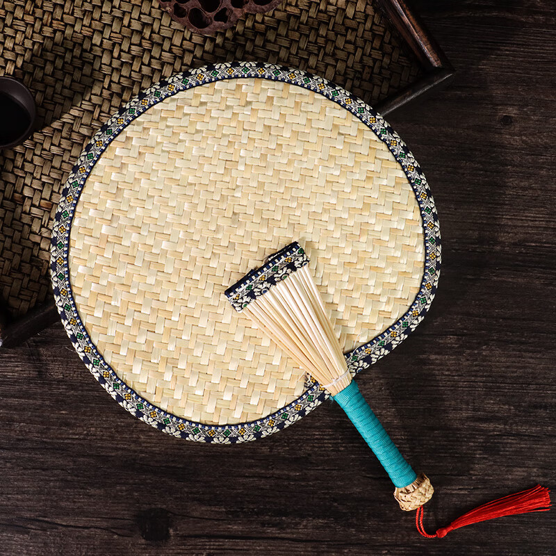 Extreme Space Handmade Woven Vintage Large Palm Fan Summer Fan Men's Banana Leaf Round Fan Women's Straw Woven Chinese Style Fan