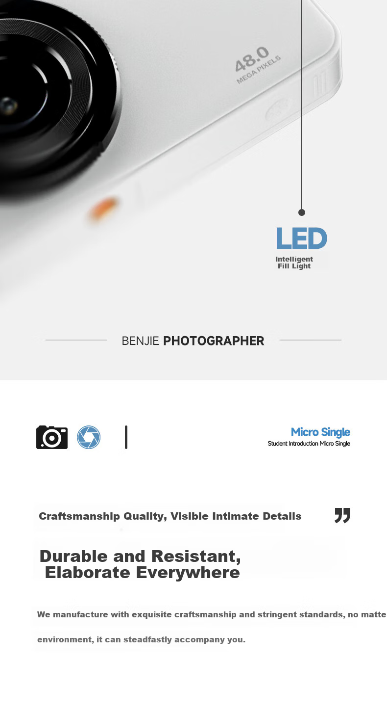 BENJIE M9 Digital Camera for Students, CCD, High-Definition, Can Transfer to Phone, High Pixel Count, Portable, Card Camera, Anti-Shake, Delayed Shooting, 2.8-Inch IPS Screen, 128GB Black 16