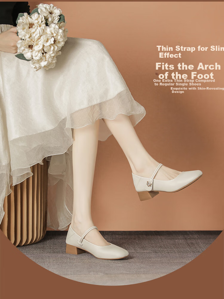 ZHR Women's Single Shoes Elegant One-Strap Mary Jane Shoes with Chunky Heel Fashionable Women's Shoes AH506 Apricot Color Size 36 5