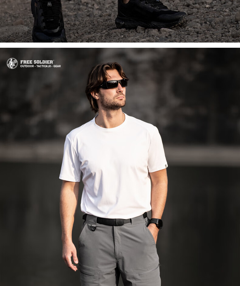 Free Soldier Peak Spring Summer Shorts Teflon Three-Defense Men's Work Shorts Breathable Sun Protection UPF50+ Light Gray 36W/10L 17