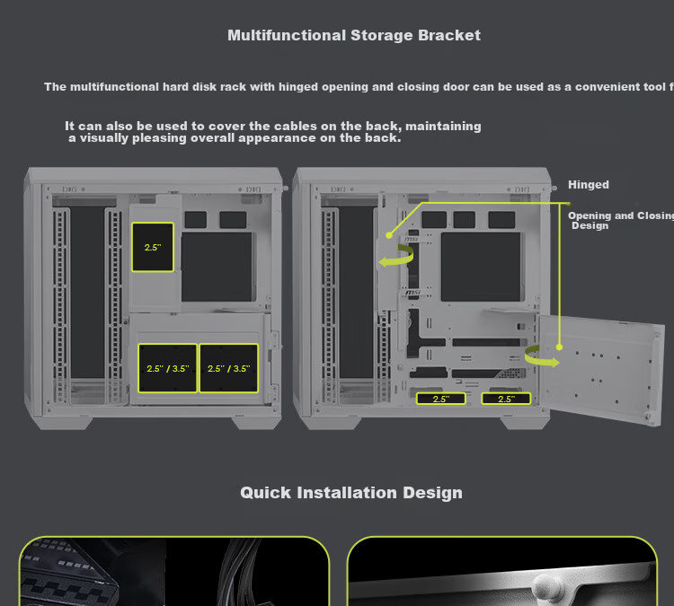 MSI Black Blade PLUS MAG PANO 100L PZ Panoramic View Computer Case (360mm Liquid Cooling/ATX Rear Mounting/Supports E-ATX Motherboard/Supports 50mm Graphics Card) 10