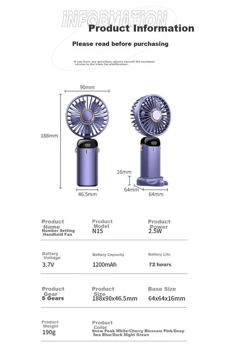 HBOALG Handheld Mini Fan with Foldable Stand, USB Fan with Digital Display, Long Standby Time, Portable Electric Fan for Student Dormitory And Office, Rechargeable, White 20
