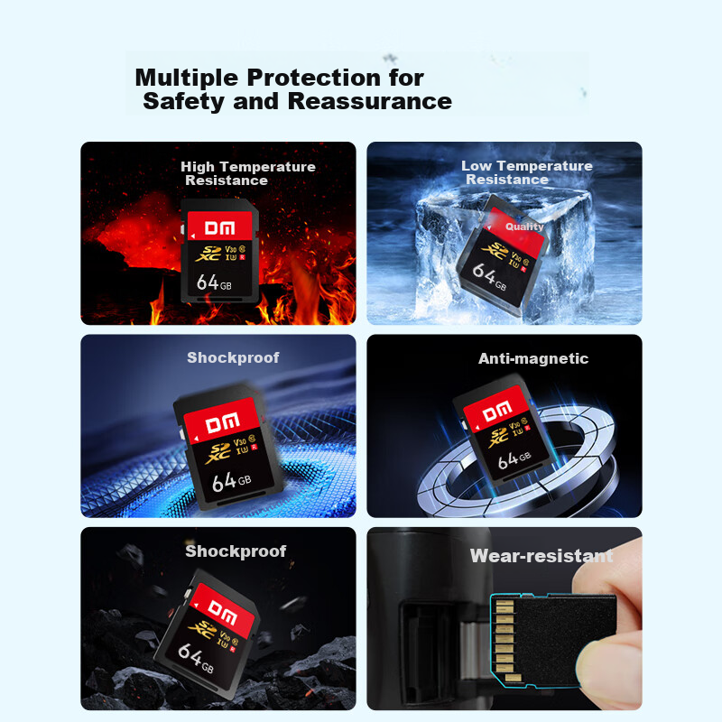 Карта памяти DM SD 64GB U3 V30, высокая скорость записи/чтения, подходит для камер и видеокамер, защита от влаги и перепадов температур