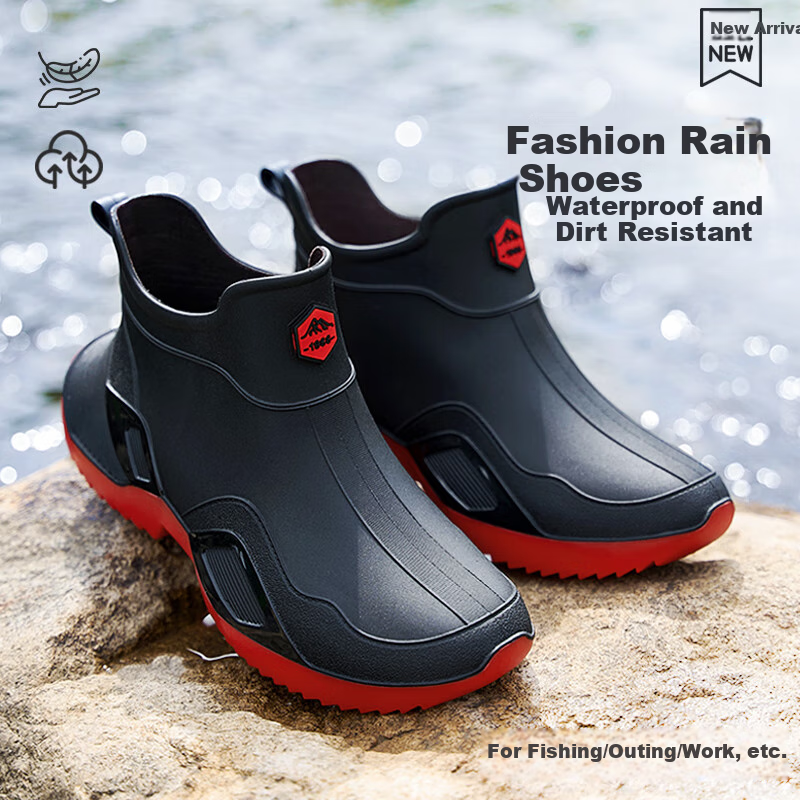 Lanoudun Men's Short Rain Boots, Beach Combing Rain Shoes, Non-Slip Waterproof Shoes, Lightweight Rubber Fishing Boots YX1029 Size 42