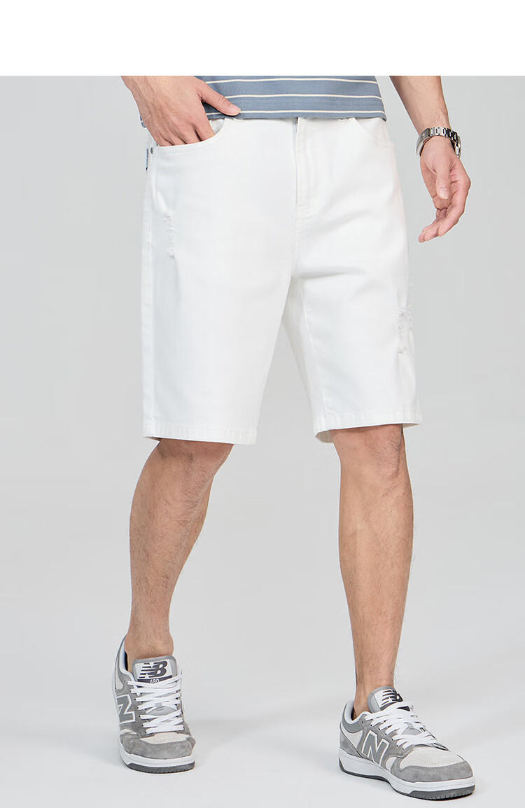 Dance with Wolves [Xinjiang Long Staple Cotton] Summer Vintage Washed Ripped Versatile Denim Shorts for Men 803 Off-White 36 5