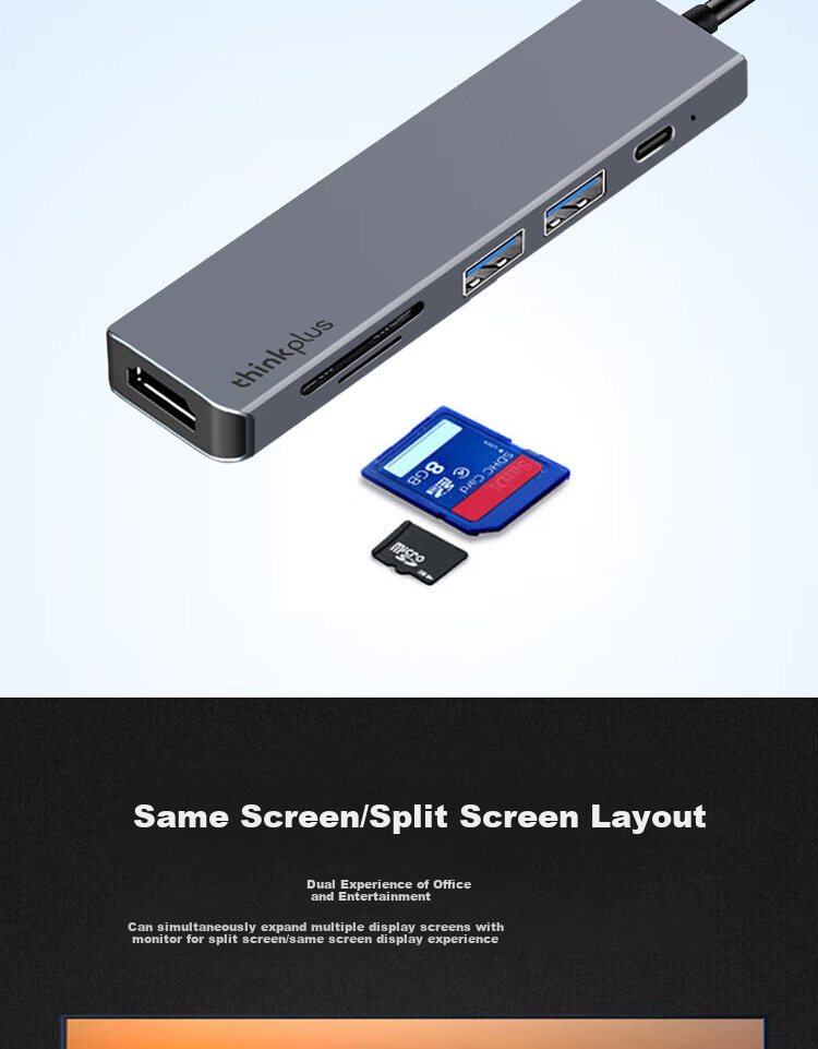 ThinkPad Lenovo Type-C Expansion Dock, USB Hub, USB-C Data SD/TF Card Reader, HDMI Adapter, 4K60Hz Laptop Expansion Dock, PD Fast Charging 100W, Metal LC06 9