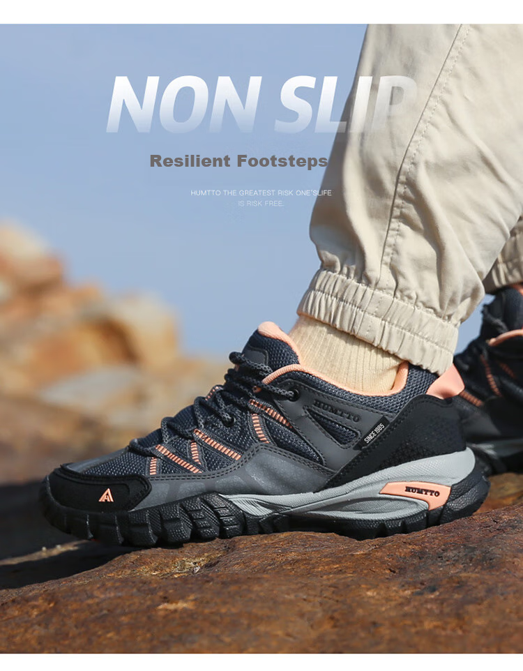HUMTTO Non-Slip Hiking Shoes, All-Season Mesh Breathable Casual Women's Shoes, Outdoor Mountaineering Shoes, Dark Gray/light Pink, Size 38 4