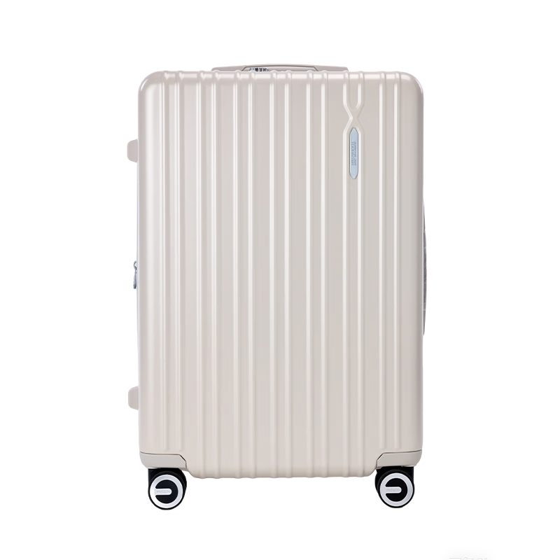 AMERICAN TOURISTER Luggage, 20-Inch Expandable Suitcase with Handle, Travel Case for Students, Password Lock, Stylish Fries-Shaped Design, 79B White
