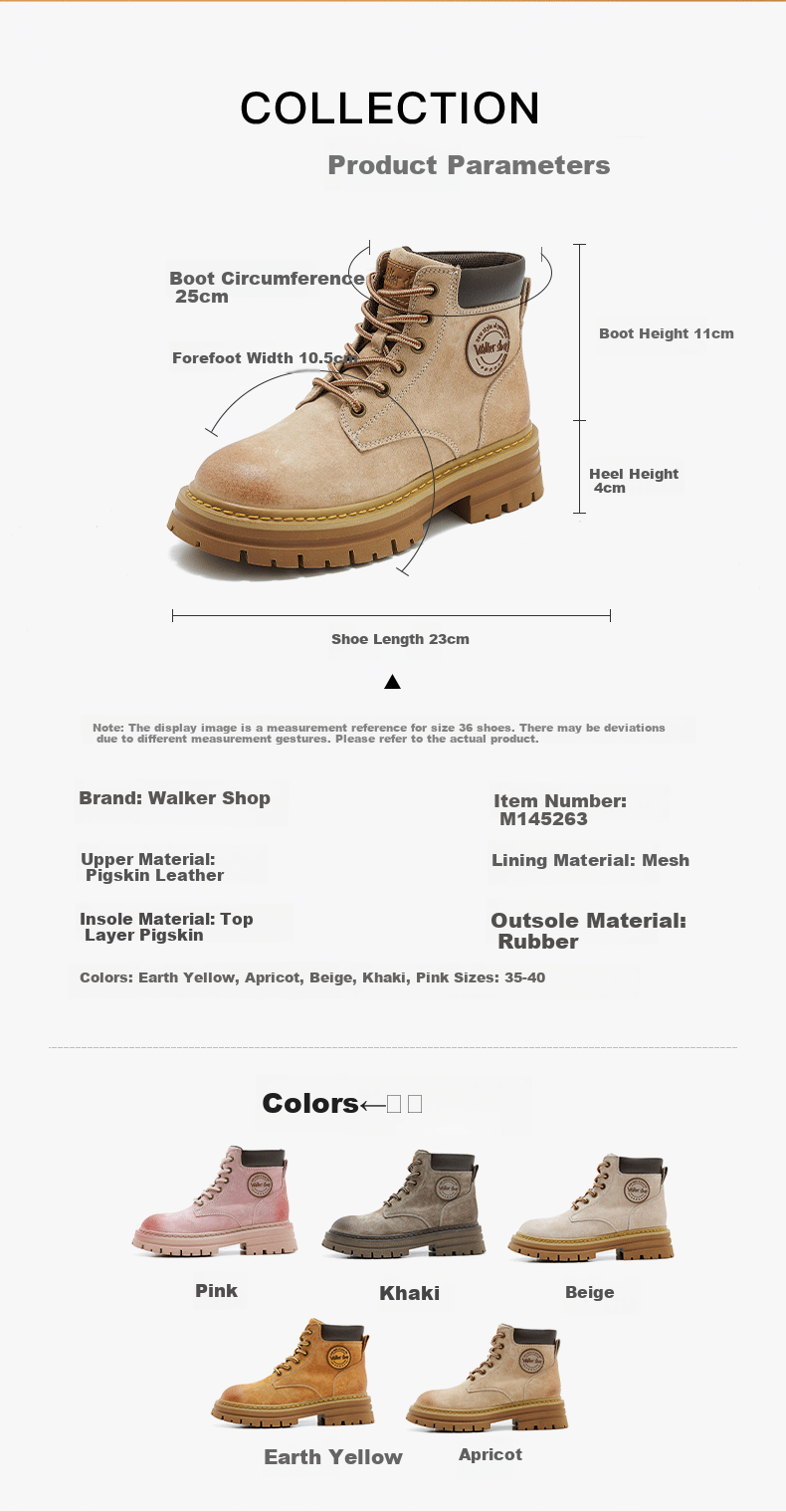 Walker Shop Aokasuo Martin Boots Women's Yellow Work Boots Outdoor Sports Hiking Shoes for Women M145263 Khaki 2