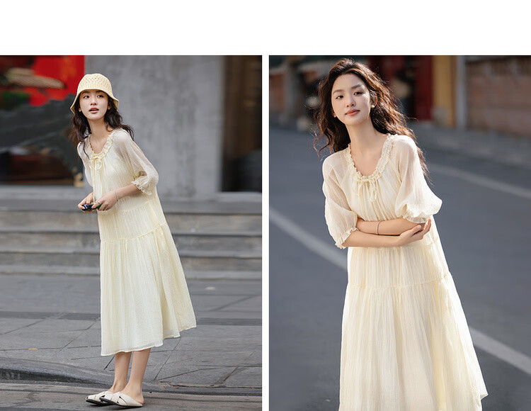 Demana [Moon Kiss Lily of the Valley] Spring Artistic Style Breathable Tencel Adjustable Tie Wrinkled Long Dress for Women 3