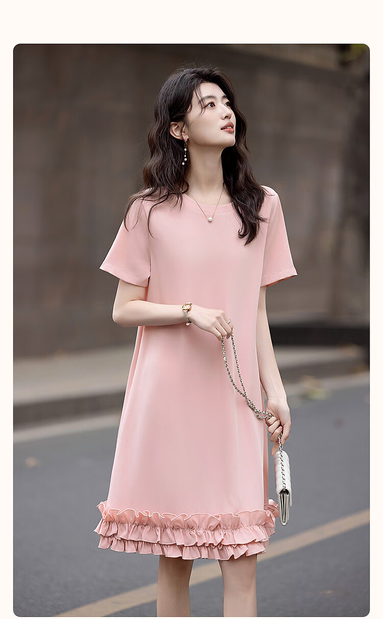 Dme [Tianren Gentle Styling] Summer Shiny 80D Linen Mushroom Edge A-Line Mid-Length Women's Dress 2