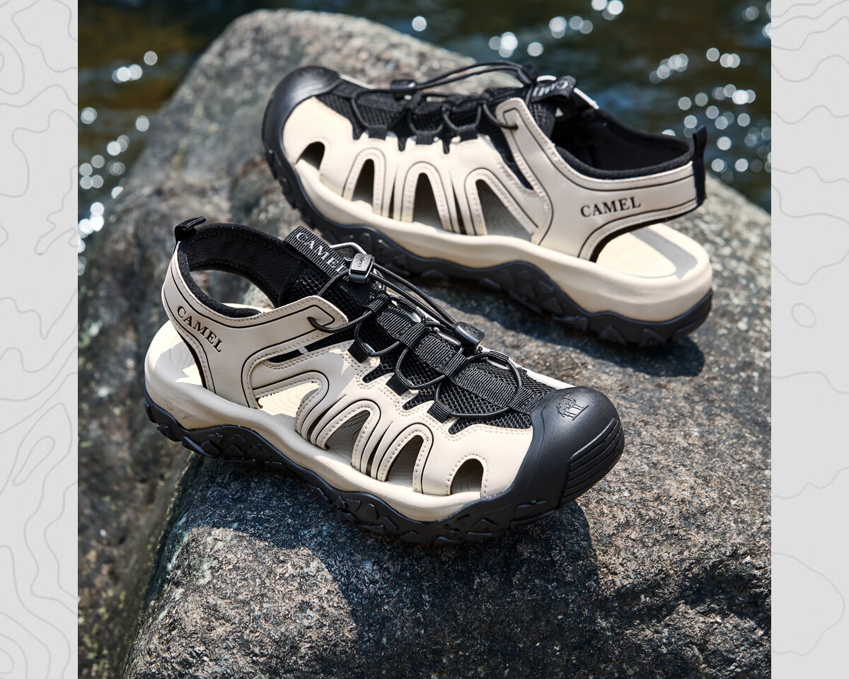 CAMEL Outdoor Water Trekking Beach Breathable Casual Sports Sandals for Men G15M076023 Off-White/Black Size 44 22