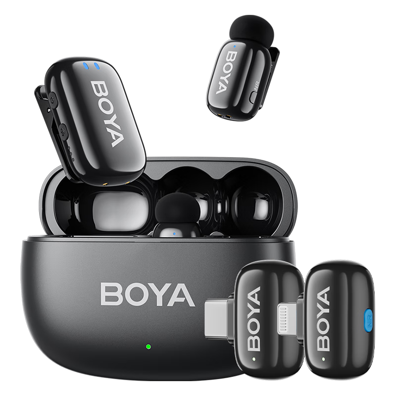 BOYA Mini Wireless Lavalier Microphone for Mobile Live Streaming, Outdoor Interviews, Short Video Recording, AI Noise Reduction, Dual-Channel Mini Microphone Set