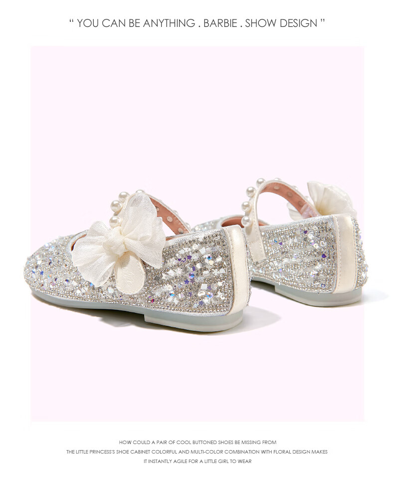 Barbie Girls' Crystal Shoes for Spring And Autumn, Shiny Dress Shoes for Girls, Stage Performance DA6726, Pink, Size 27 8