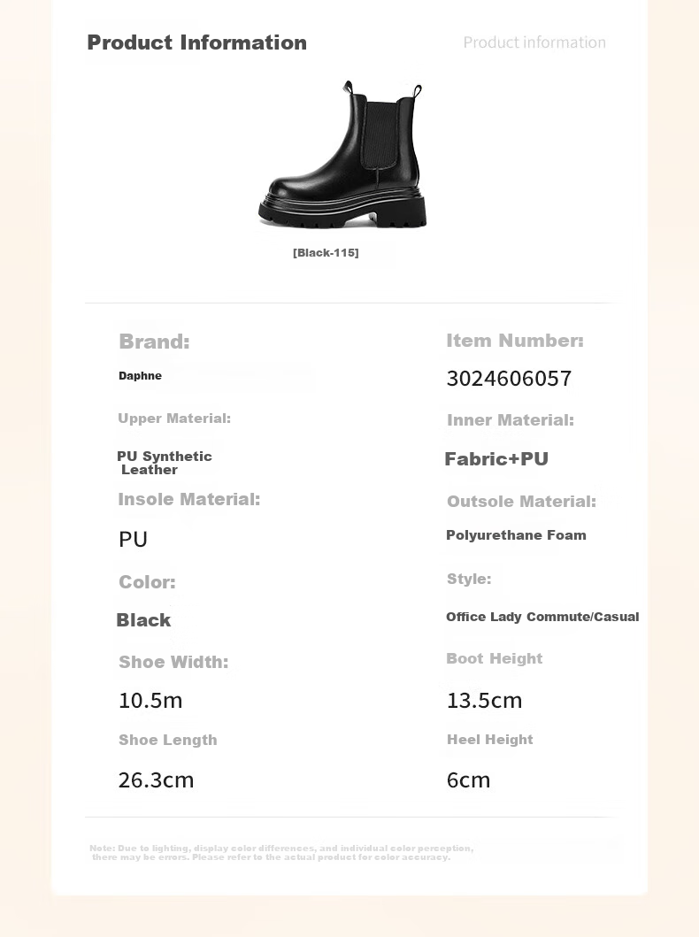 DAPHNE Martin Boots for Women, Autumn Season Boots, Slim Cigarette Boots with Thick Soles, British Style Chelsea Boots, Black, Size 36 4
