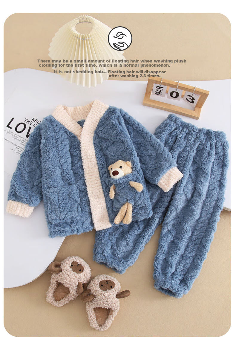 LangSha Children's Pajamas, Flannel Boys' Autumn And Winter Thickened Warm Sleepwear, Coral Fleece Home Wear Set for Older Childre 7