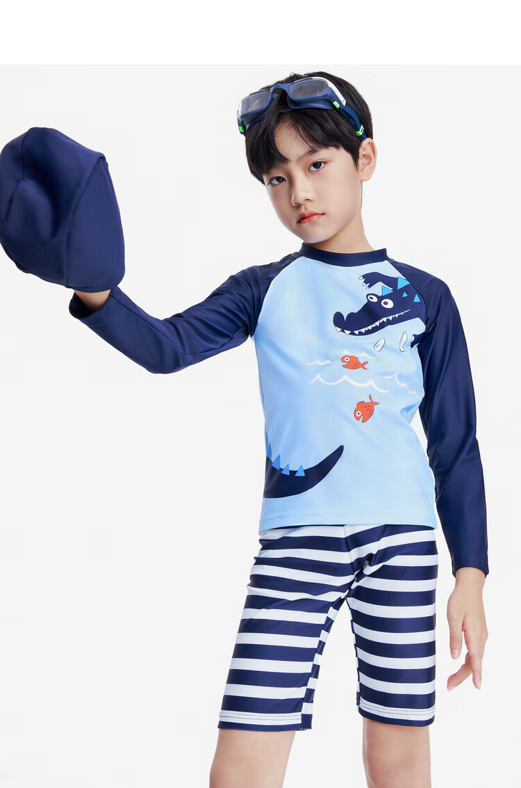 Annil Boys' Two-Piece Swimsuit Set, Summer 2023, Cyan Blue, Size 150 5