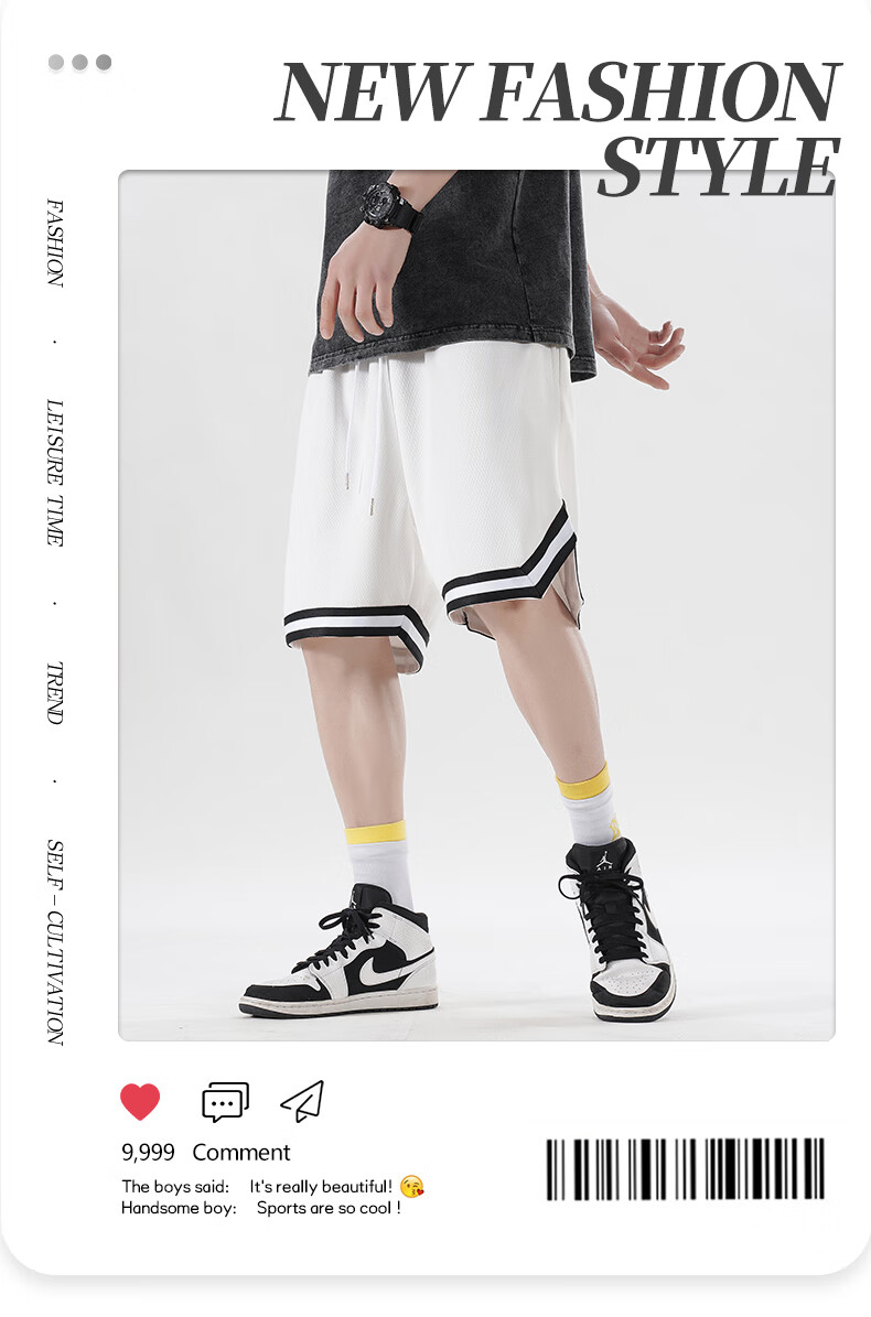 IZEXX American-Style Sports Shorts for Men, Summer Loose Basketball Pants, Breathable Quick-Dry Casual Five-Point Shorts IZ56 White 2XL 2