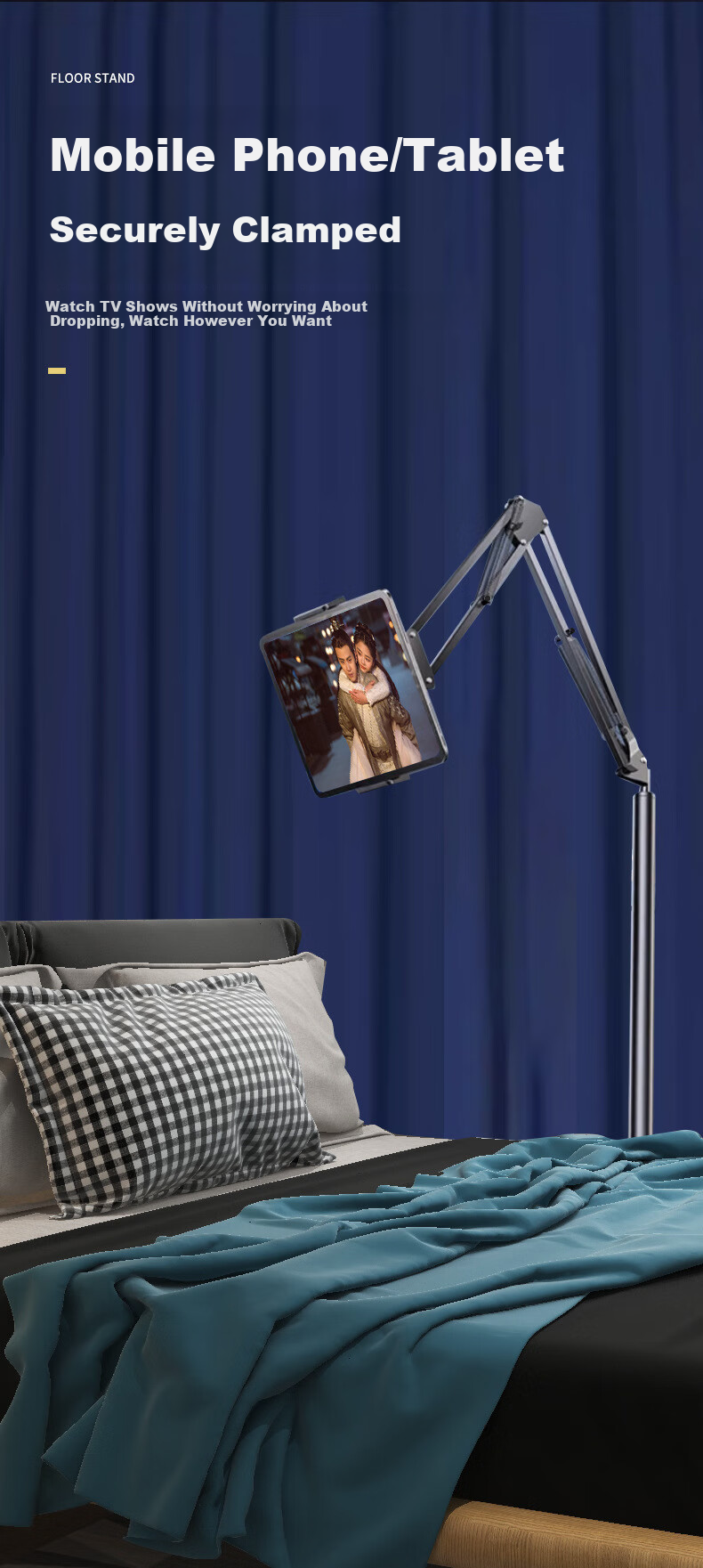 Zitai Phone And Tablet Stand, Floor-Standing IPad Live Streaming Stand, Lazy Bedside Stand for Overhead Shooting, Adjustable Telescopic Video Recording Stand for Watching Shows And Online Classes, Arm-Supporting Bracket, 135CM 5