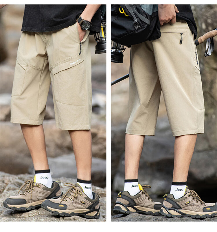 JEEP Ice Silk Shorts for Men, Summer Loose-Fitting, Lightweight Cool-Feeling Casual Pants, Knee-Length Shorts, Gray, M 8