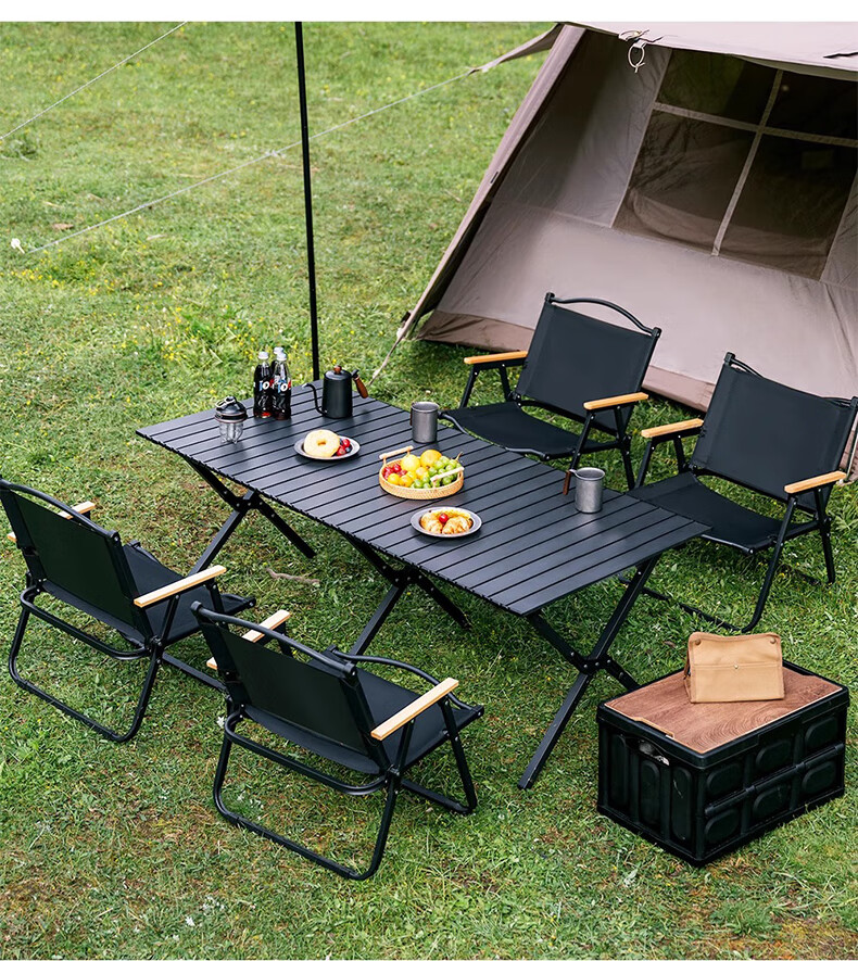 Xiaomo Outdoor Folding Table, Picnic Barbecue Egg Roll Table Camping Table And Chairs, Portable Stalls Camping Balcony Leisure Table, Black 21