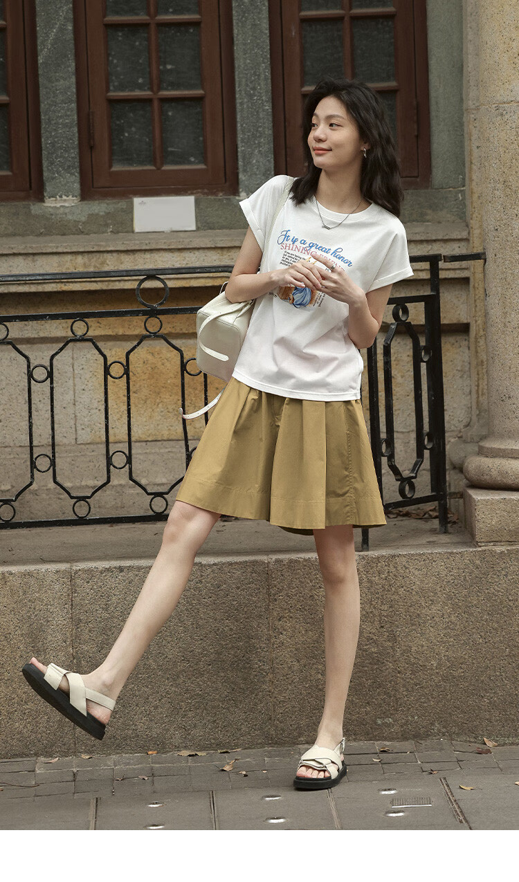 Dme [Comfortable Casual Wide-Leg Shorts] Summer Single-Button Half-Elastic Wide-Leg Pants Knee-Length Shorts for Wome 20