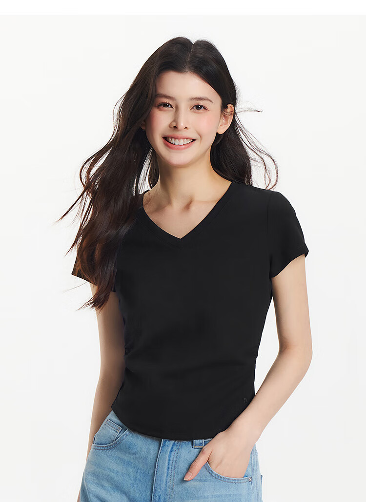 Semir Short-Sleeve T-Shirt for Women, Cropped Slim-Fit Round Neck Undershirt, Summer Cool Waist-Cinching V-Neck Top, Hot Girl Style 109326100003 7