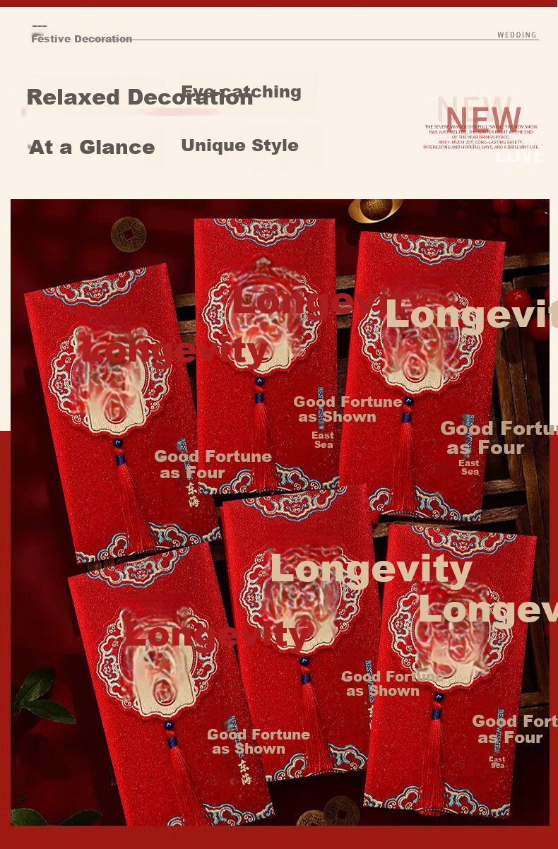 Mengqiao Ten Thousand Yuan Red Envelope Large Size, 2 Pieces, for Elderly's Longevity Celebration And Birthday Gift Money Envelope, Festive Red Packet, Auspicious Longevity Style Gift 2
