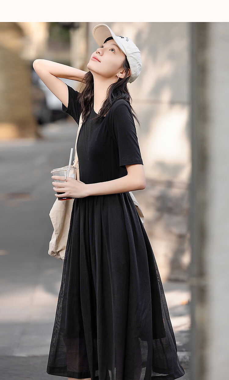 Dme [Fresh And Smart] Spring Urban Minimalist Style Irregular Design Patchwork Waist-Cinching Short-Sleeve Women's Dress 12