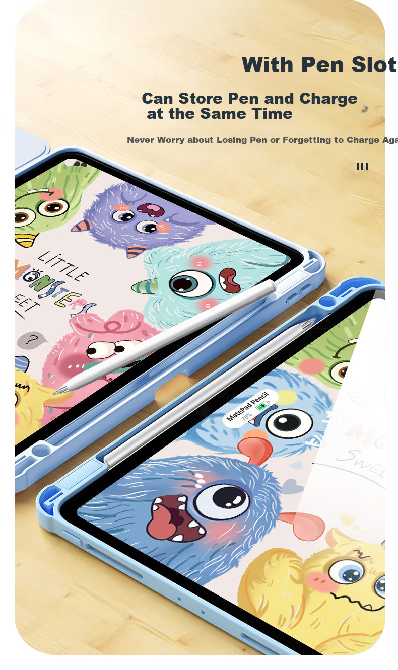 Asiwa Compatible with Honor Tablet V9/GT Case, Universal for 2025 Model 11.5-Inch Tablet with Pen Slot, 360-Degree Rotating, Horizontal And Vertical Support, Cartoon Painting Design, Shockproof, Anti-Bending, Tri-Fold Versio 2